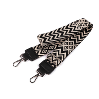 Textil táskapánt fém karabínerrel 5cm - Fekete-bézs cikk-cakkos