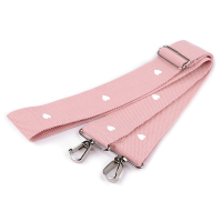 Textil táskapánt fém karabínerrel 3.8cm - Rózsaszín fehér szívvel - állítható 79 - 142 cm